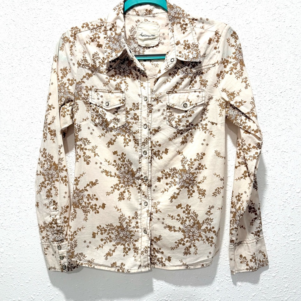 Heritage 1981 western snap front long sleeve Floral Shirt M